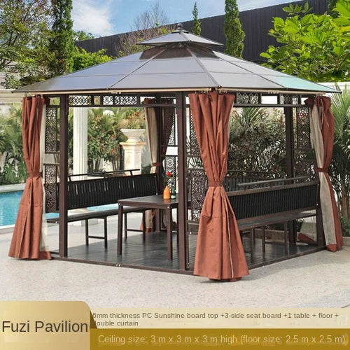 Solid wood pavilion, pavilion, table and chairs, antiseptic wood grape rack, villa, awning, tea pavilion, garden
