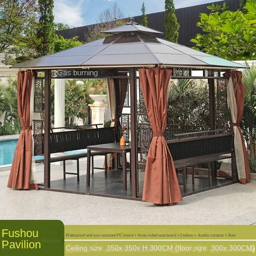 Solid wood pavilion, pavilion, table and chairs, antiseptic wood grape rack, villa, awning, tea pavilion, garden