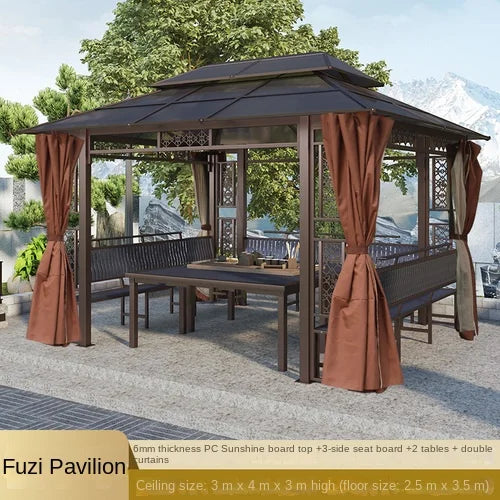 Solid wood pavilion, pavilion, table and chairs, antiseptic wood grape rack, villa, awning, tea pavilion, garden