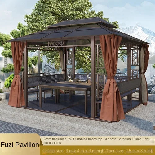 Solid wood pavilion, pavilion, table and chairs, antiseptic wood grape rack, villa, awning, tea pavilion, garden