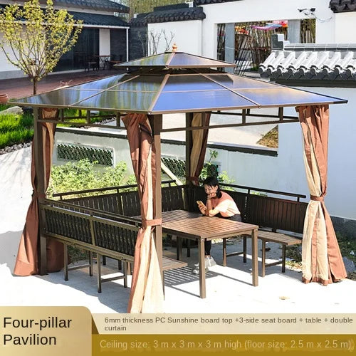 Solid wood pavilion, pavilion, table and chairs, antiseptic wood grape rack, villa, awning, tea pavilion, garden