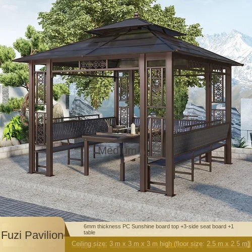 Solid wood pavilion, pavilion, table and chairs, antiseptic wood grape rack, villa, awning, tea pavilion, garden