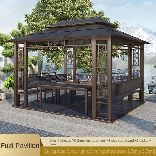 Solid wood pavilion, pavilion, table and chairs, antiseptic wood grape rack, villa, awning, tea pavilion, garden