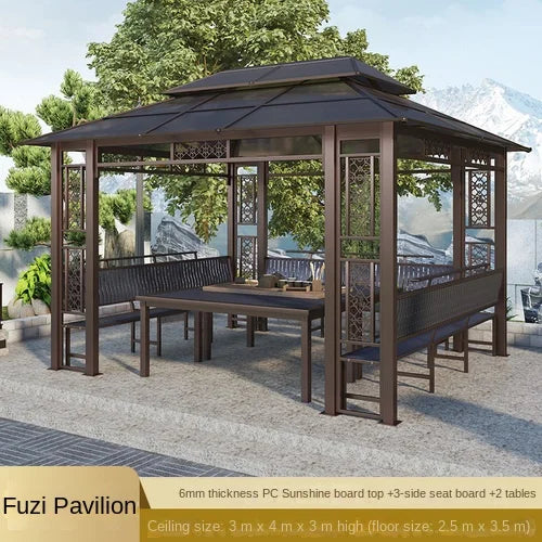 Solid wood pavilion, pavilion, table and chairs, antiseptic wood grape rack, villa, awning, tea pavilion, garden