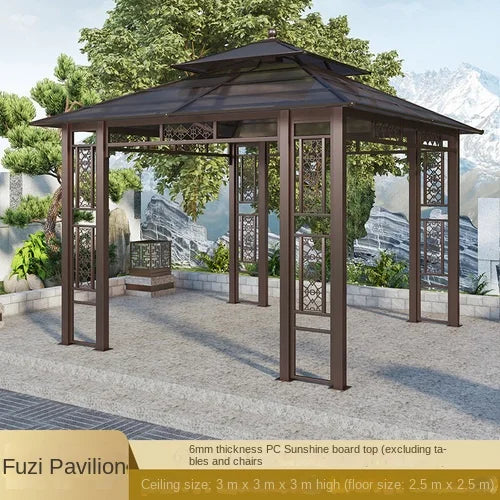 Solid wood pavilion, pavilion, table and chairs, antiseptic wood grape rack, villa, awning, tea pavilion, garden