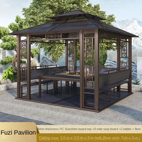 Solid wood pavilion, pavilion, table and chairs, antiseptic wood grape rack, villa, awning, tea pavilion, garden