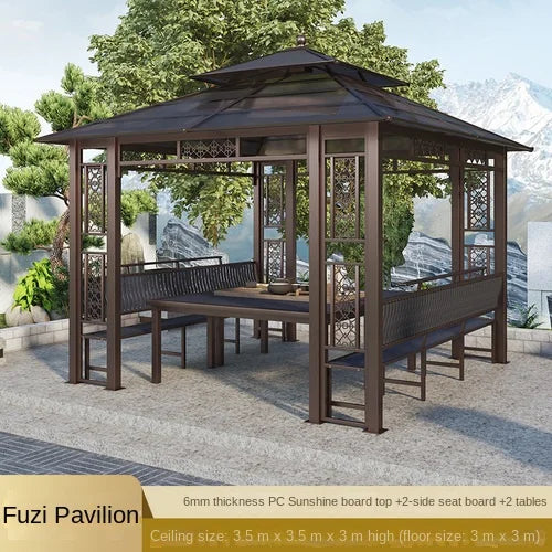 Solid wood pavilion, pavilion, table and chairs, antiseptic wood grape rack, villa, awning, tea pavilion, garden
