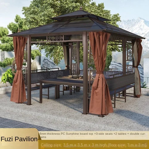 Solid wood pavilion, pavilion, table and chairs, antiseptic wood grape rack, villa, awning, tea pavilion, garden