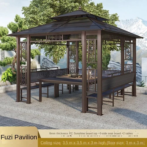 Solid wood pavilion, pavilion, table and chairs, antiseptic wood grape rack, villa, awning, tea pavilion, garden