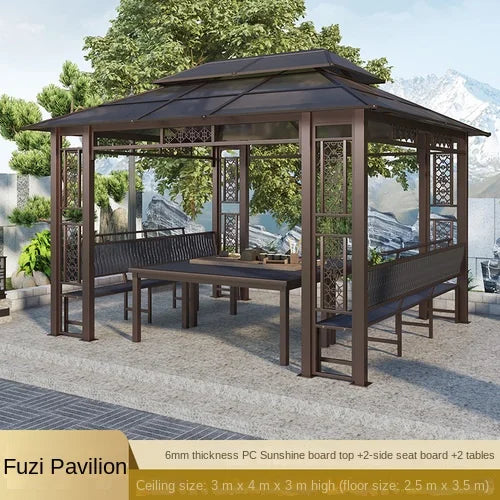 Solid wood pavilion, pavilion, table and chairs, antiseptic wood grape rack, villa, awning, tea pavilion, garden