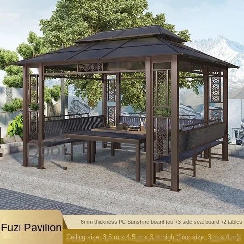 Solid wood pavilion, pavilion, table and chairs, antiseptic wood grape rack, villa, awning, tea pavilion, garden