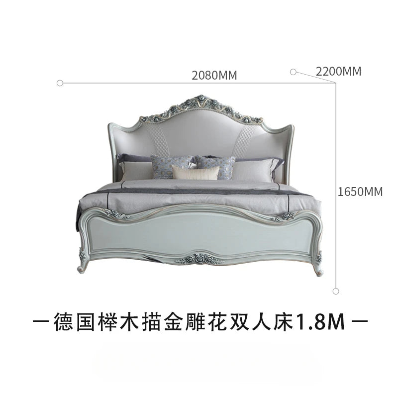 Solid wood poly urethane double 1.8m wedding bed master bedroom European carved princess bed