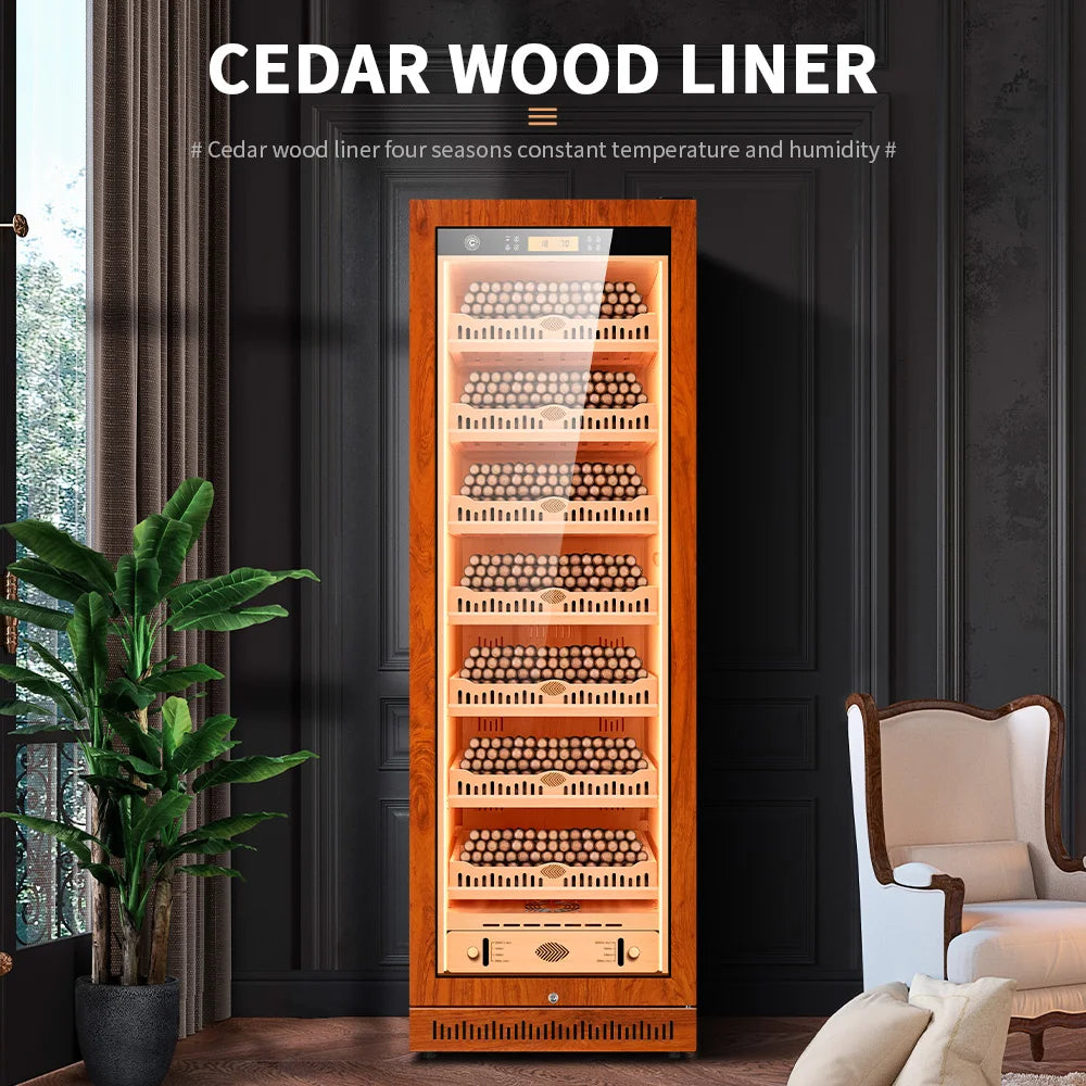 Spanish Cedar Wood Inner Cigar Humidor Electric Cooler Refrigerator Compressor 1600PCS Capacity Thermostatic Moisturizing 188W1