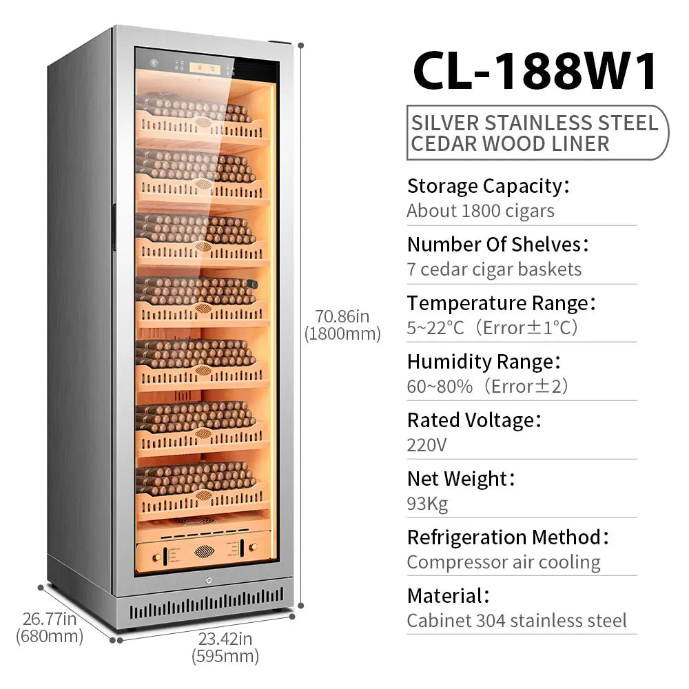 Spanish Cedar Wood Inner Cigar Humidor Electric Cooler Refrigerator Compressor 1600PCS Capacity Thermostatic Moisturizing 188W1