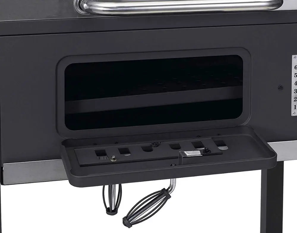 Square Trolley Cast Iron Grill Smoker with Chimney Charcoal Barbecue with Lid 152x73x137cm