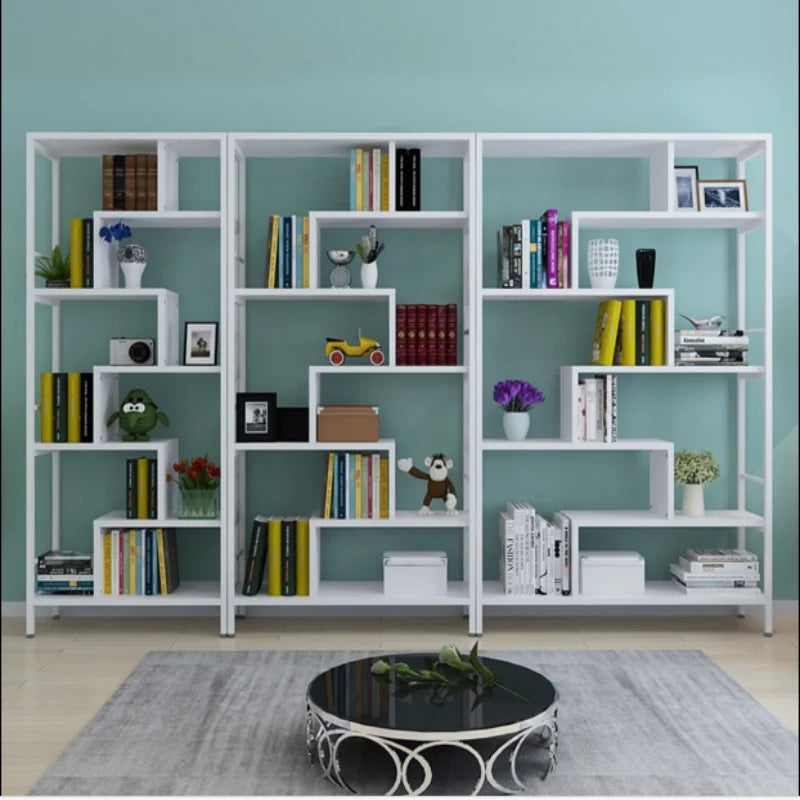 Storage shelf, simple and modern combination bookcase, living room, bedroom, display shelf, creative and simple steel and wood b
