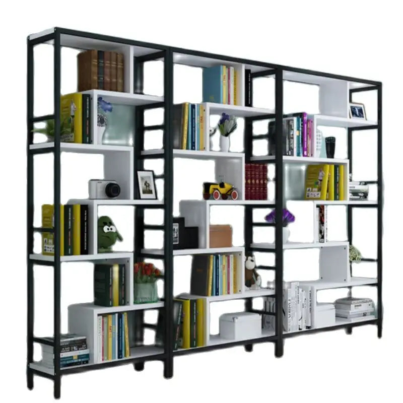 Storage shelf, simple and modern combination bookcase, living room, bedroom, display shelf, creative and simple steel and wood b