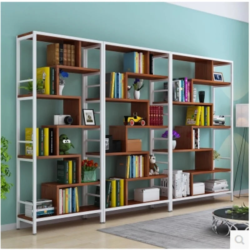 Storage shelf, simple and modern combination bookcase, living room, bedroom, display shelf, creative and simple steel and wood b