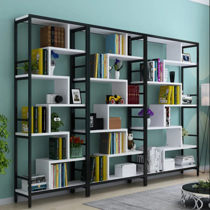 Storage shelf, simple and modern combination bookcase, living room, bedroom, display shelf, creative and simple steel and wood b