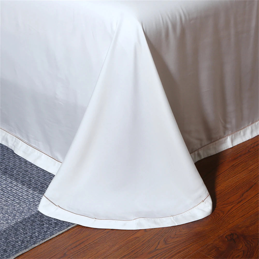 && Super Soft White Lyocell Fabric 4 Pieces Bedding Sets Summer Princess Style Quilt Cover Pillowcase Bed Sheets Embroidered Plaid