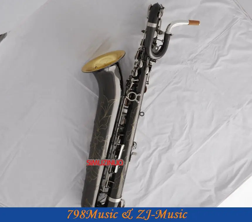 Support Professional Black Nickel Silver AND Gold Bell Baritone Saxophone Sax High F# W/Leather Case