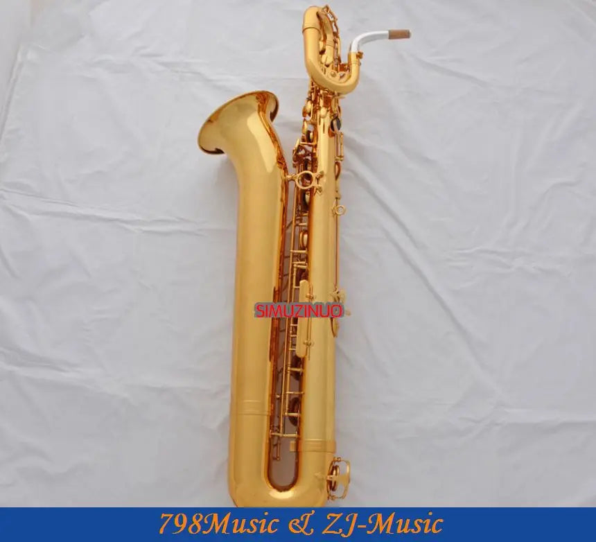 Support Professional Gold Baritone Saxophone Sax High F# W/Leather Case-Abalone Buttons