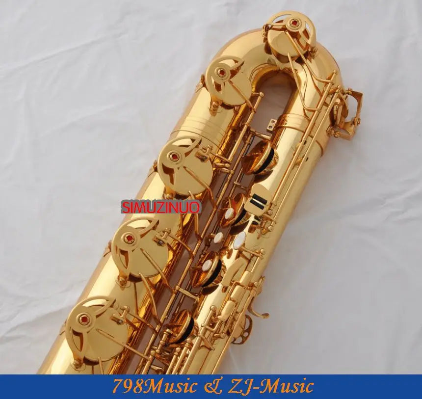 Support Professional Gold Baritone Saxophone Sax High F# W/Leather Case-Abalone Buttons