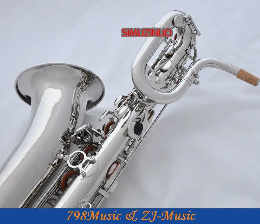 Support Professional Nickel Plated Baritone Saxophone Sax High F# W/Leather Case-Abalone Buttons