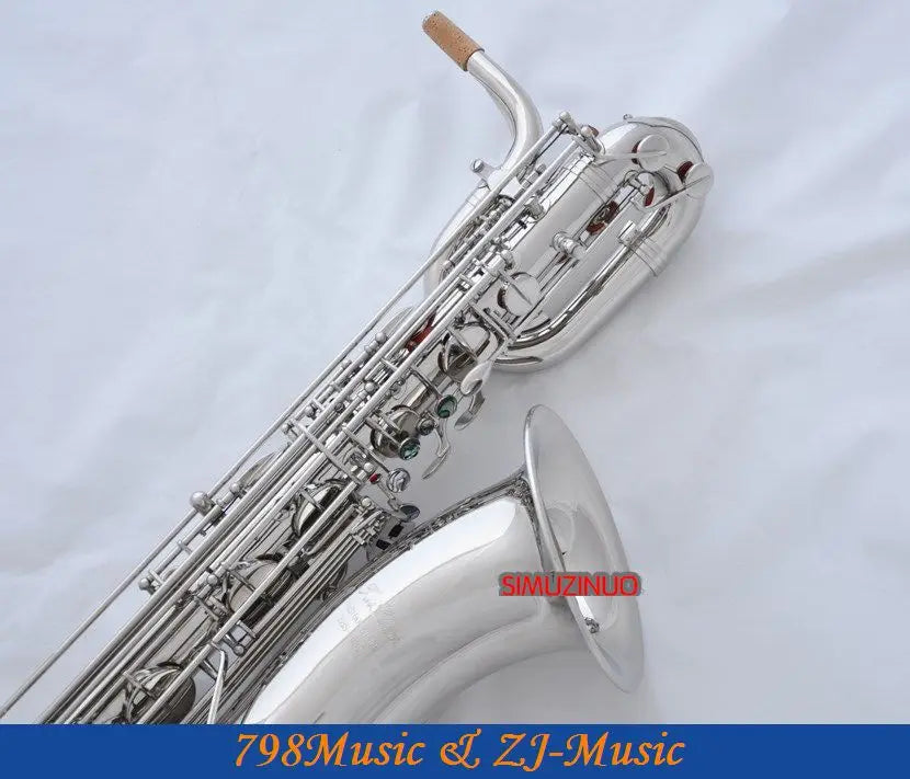 Support Professional Nickel Plated Baritone Saxophone Sax High F# W/Leather Case-Abalone Buttons