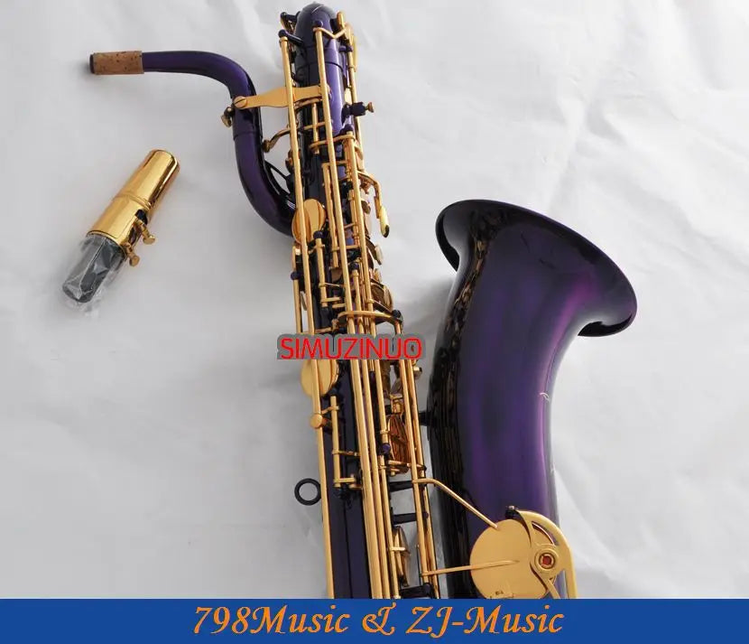 Support Professional Purple and Gold Baritone Saxophone Sax High F# W/Leather Case