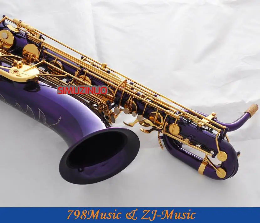 Support Professional Purple and Gold Baritone Saxophone Sax High F# W/Leather Case