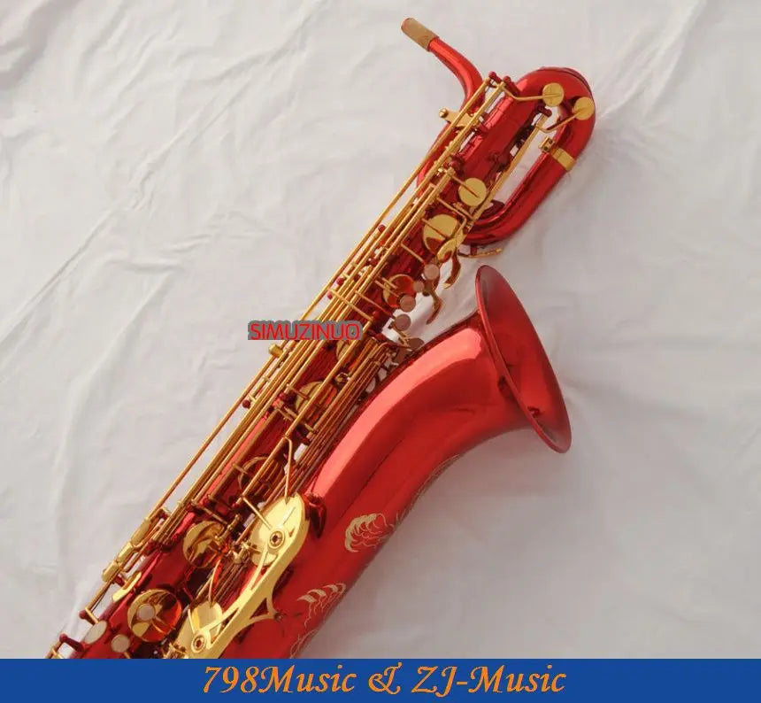 Support Professional Red Lacquer and Lacquer Gold Baritone Saxophone Sax High F# W/Leather Case