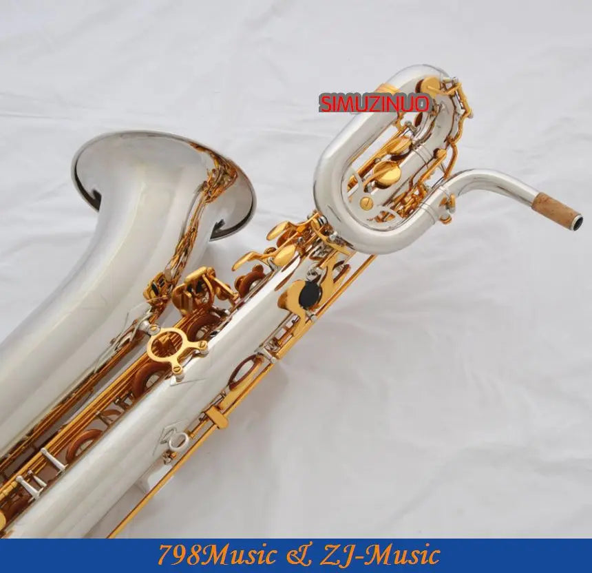 Support Professional Silver and Gold Plated Baritone Saxophone Sax High F# Leather Case