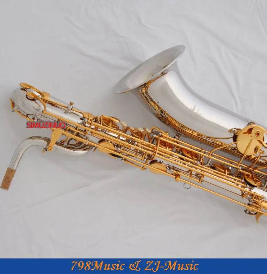Support Professional Silver and Gold Plated Baritone Saxophone Sax High F# Leather Case