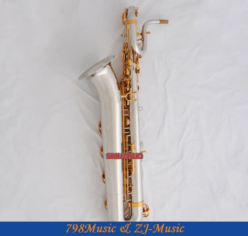 Support Professional Silver and Gold Plated Baritone Saxophone Sax High F# Leather Case