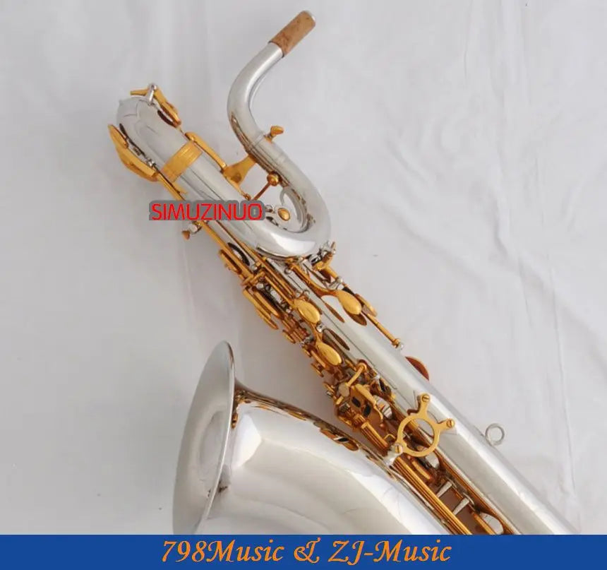 Support Professional Silver and Gold Plated Baritone Saxophone Sax High F# Leather Case