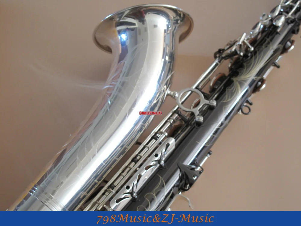Tenor Sax saxophone Natural abalone shell With Case Silver and Black Nickel