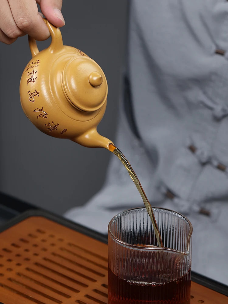 Tibetan Pot World Yixing Purple Clay Pure Handcarved Kung Fu Tea Set Original Mine Gold Yellow Section Mud Soaked