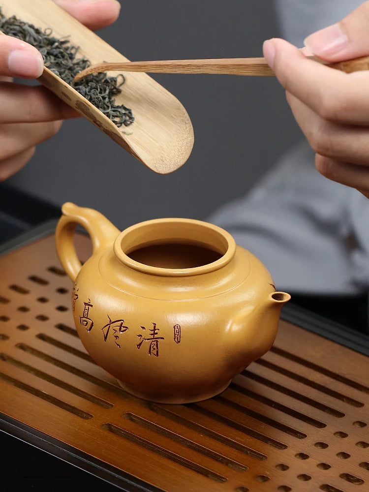 Tibetan Pot World Yixing Purple Clay Pure Handcarved Kung Fu Tea Set Original Mine Gold Yellow Section Mud Soaked