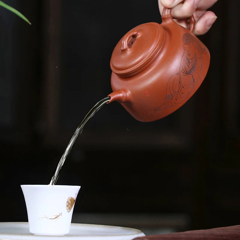 Tibetan Pot World Yixing Purple Clay Pure Handcarved Tea Raw Mineral Red Skin Dragon Kung Fu Set Single Pleasant