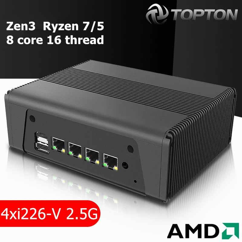 Topton AMD Mini PC Ryzen 7 5825U 5800U 4x Intel i226-V 2.5G Soft Router NAS Server Firewall Appliance 3*NVMe 2*SATA 3x4K UHD