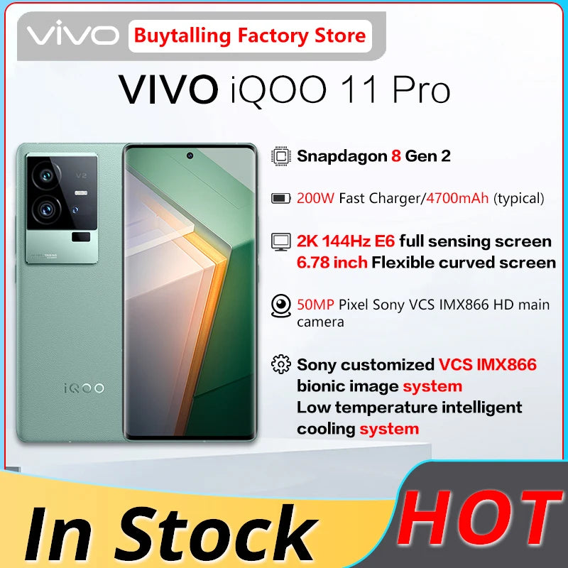 VIVO iQOO 11 Pro 5G Gaming MobilePhone Snapdragon 8 Gen 2 NFC Phone 50MP Triple Cameraes 6.78" 2K 144Hz E6 AMOLED 144Hz Curved