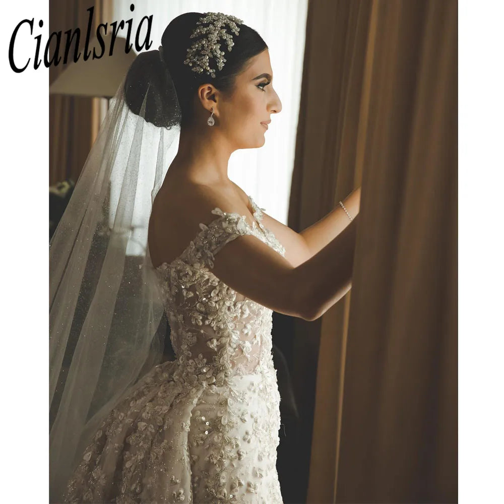 Vestido De Noiva Off Shoulder Lace Mermaid Wedding Dress 2023 Sexy Illusion Detachable Train Trumpet Vintage Bridal Gown
