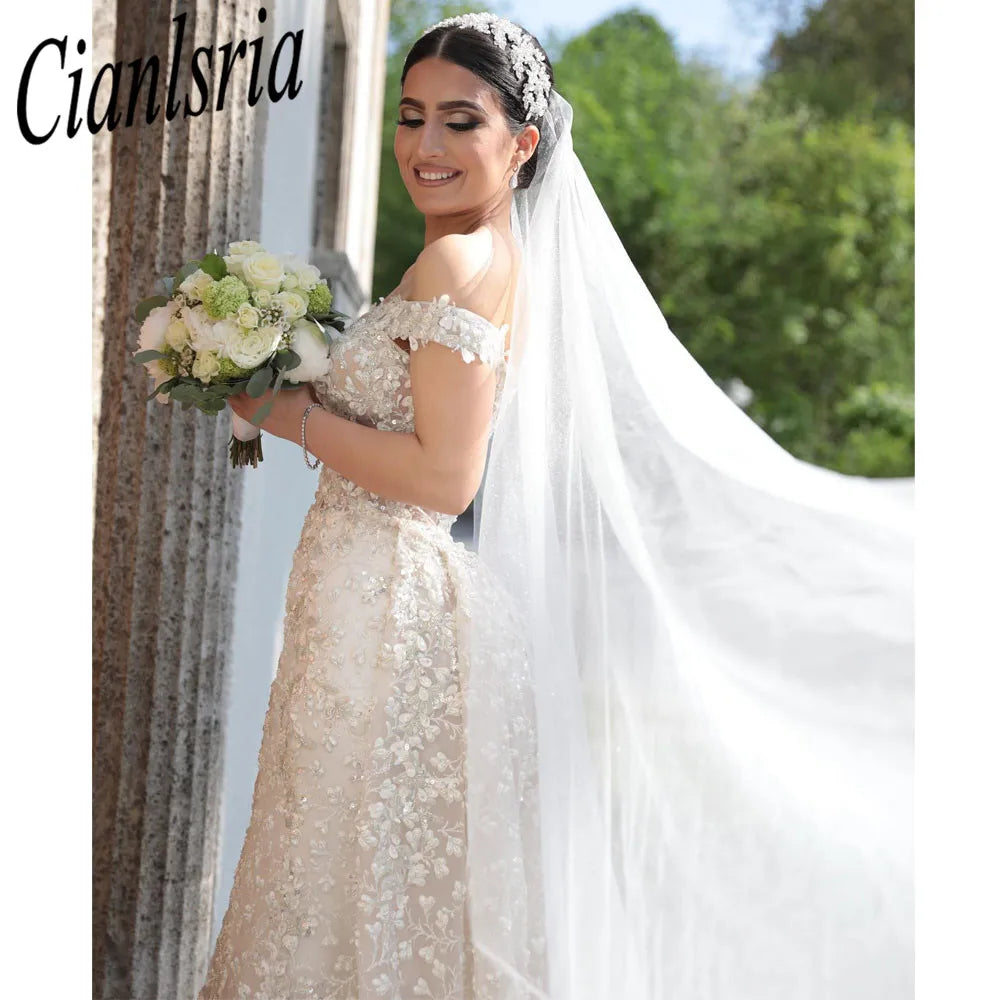 Vestido De Noiva Off Shoulder Lace Mermaid Wedding Dress 2023 Sexy Illusion Detachable Train Trumpet Vintage Bridal Gown