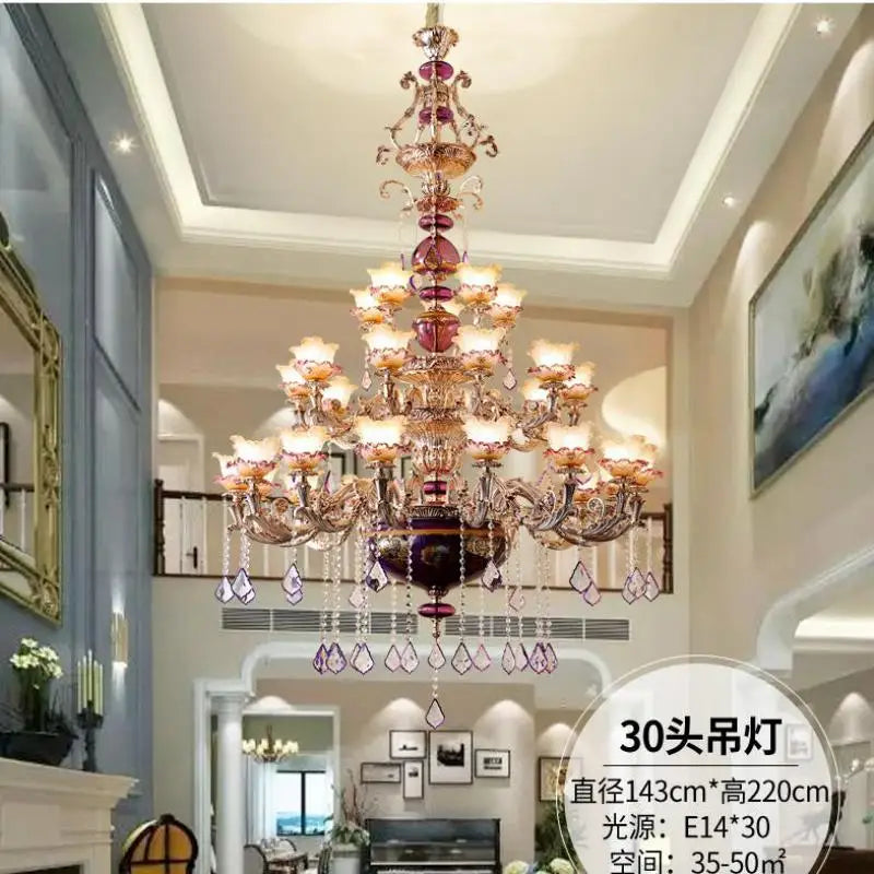 Villa French chandeliers duplex living room lamps European ceramic hall crystal lamp stairs three-story Ceiling Chandelier