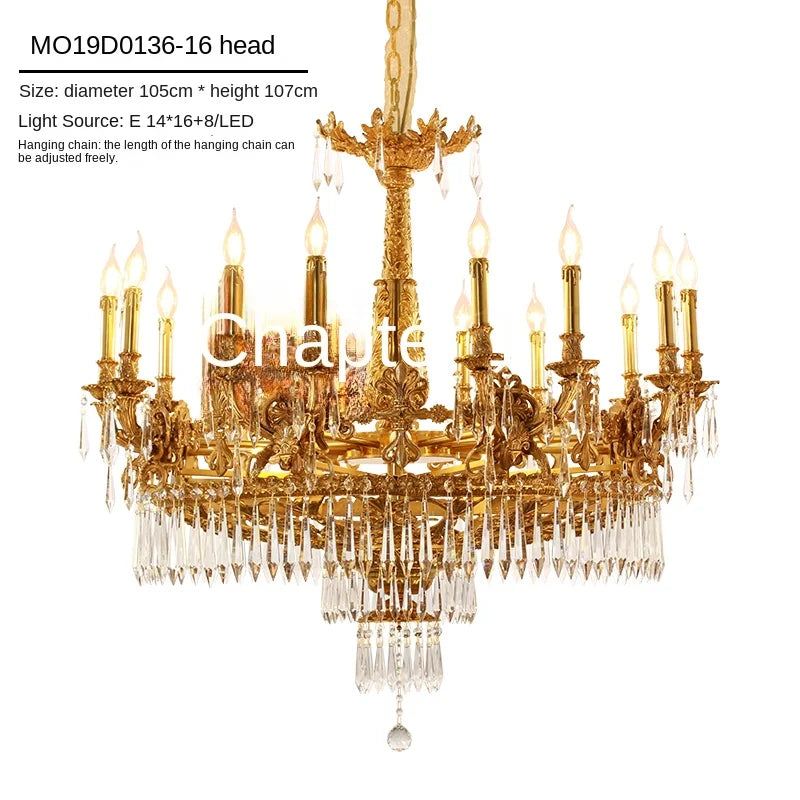 Villa Living Room Chandelier Hotel Restaurant Dewaxing Copper Lamps Candle Duplex Building Headlights