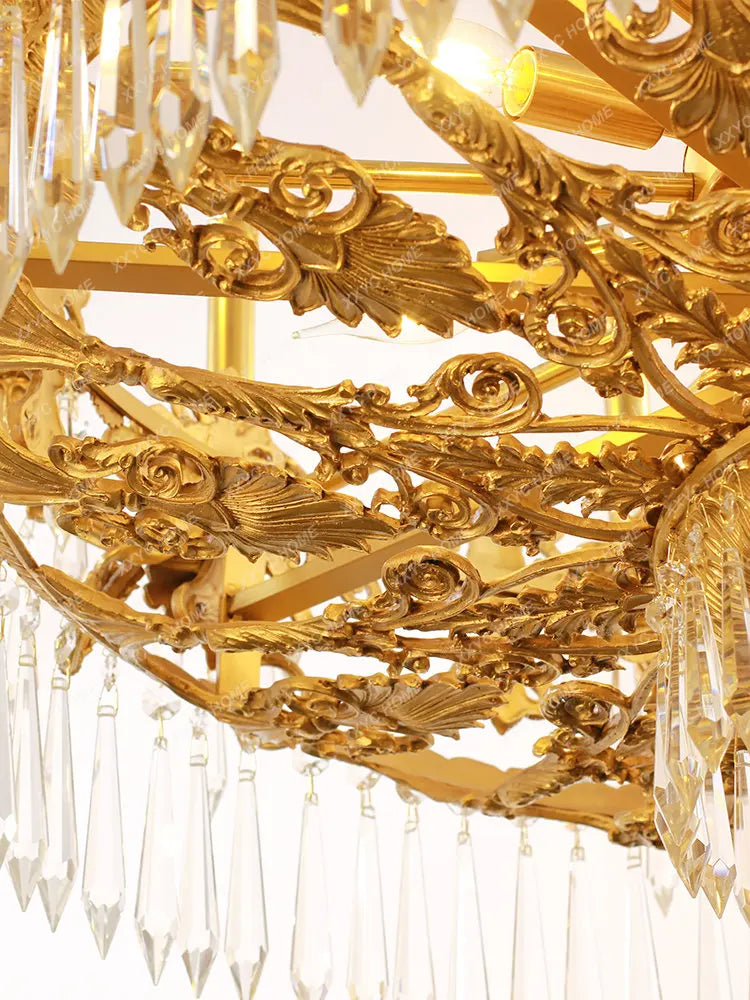 Villa Living Room Chandelier Hotel Restaurant Dewaxing Copper Lamps Candle Duplex Building Headlights