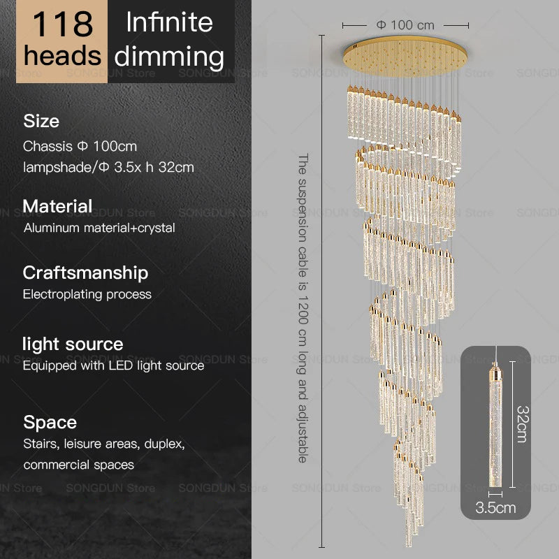 Villa Spiral Stairwell Light Hollow Crystal Lift Empty Duplex Building Lift High Living Room Modern Light Luxury Long Chandelier