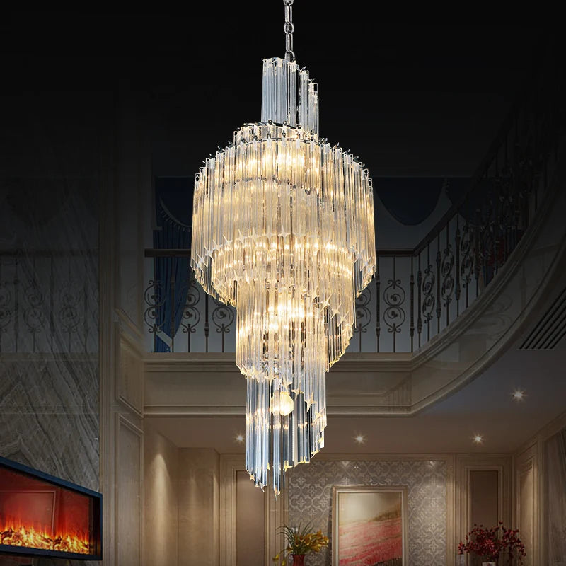 Villa chandelier duplex building crystal light post-modern luxury stairs long chandelier hollow leap shop atmospheric lamps