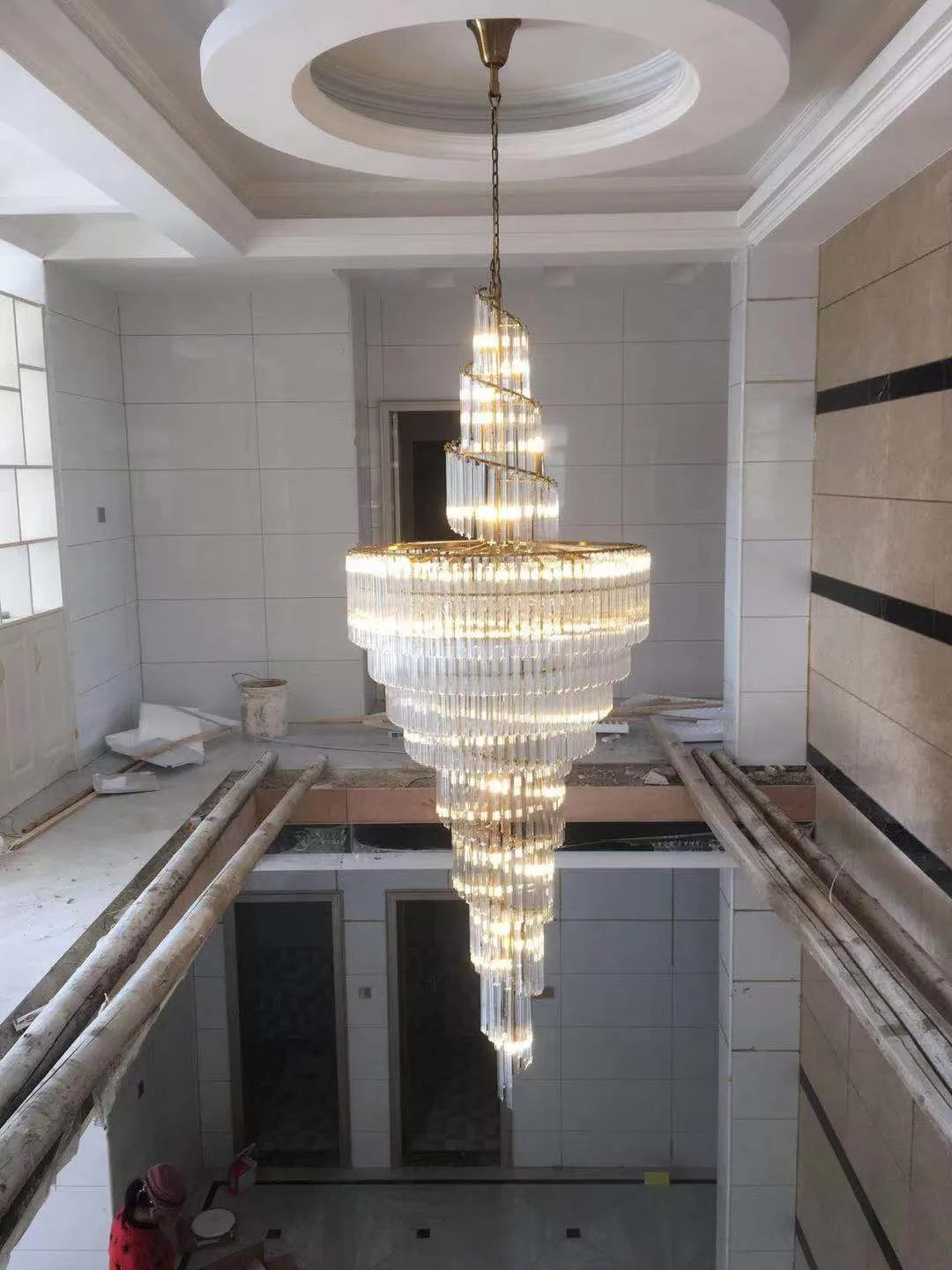 Villa chandelier duplex building crystal light post-modern luxury stairs long chandelier hollow leap shop atmospheric lamps